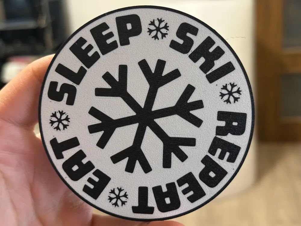 3D Printed Drinks Coaster- Eat, Sleep, Ski
