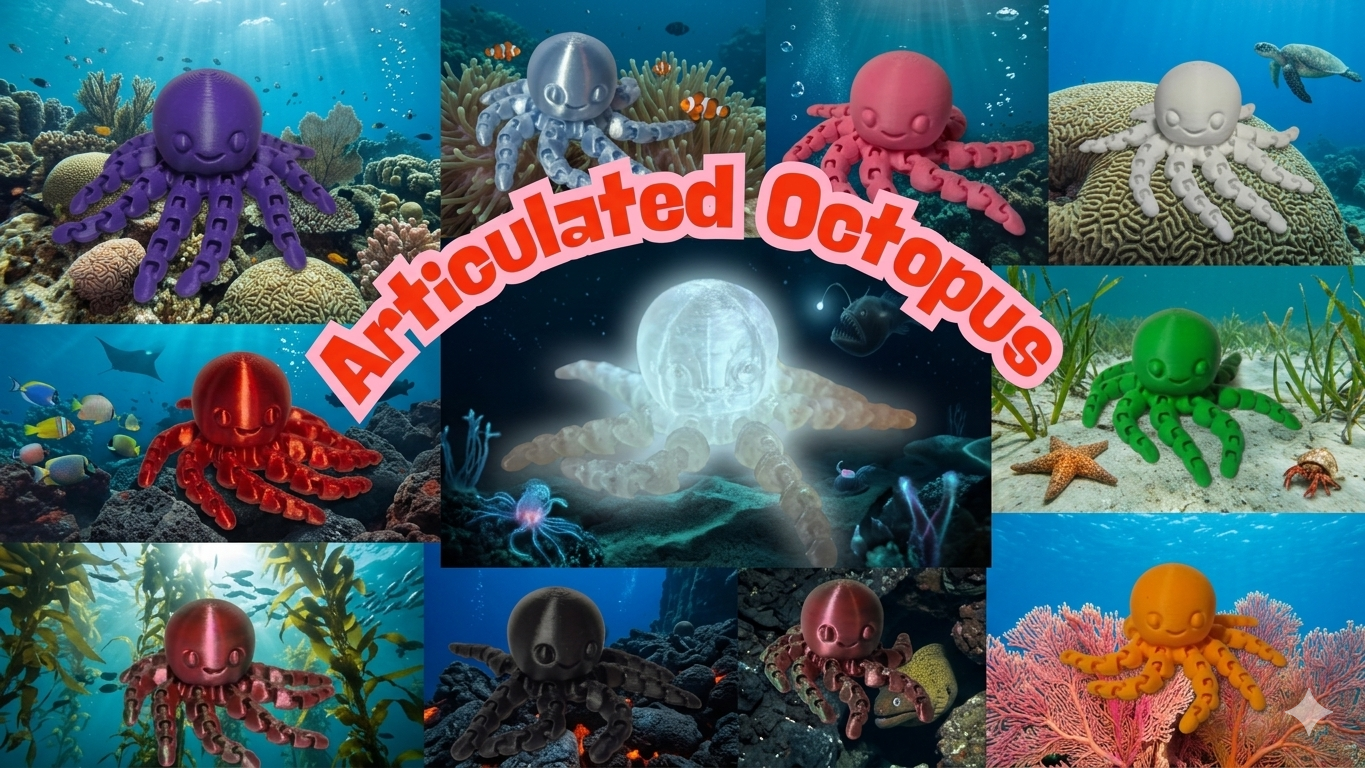 3D Printed Articulated Octopus- Many Colours